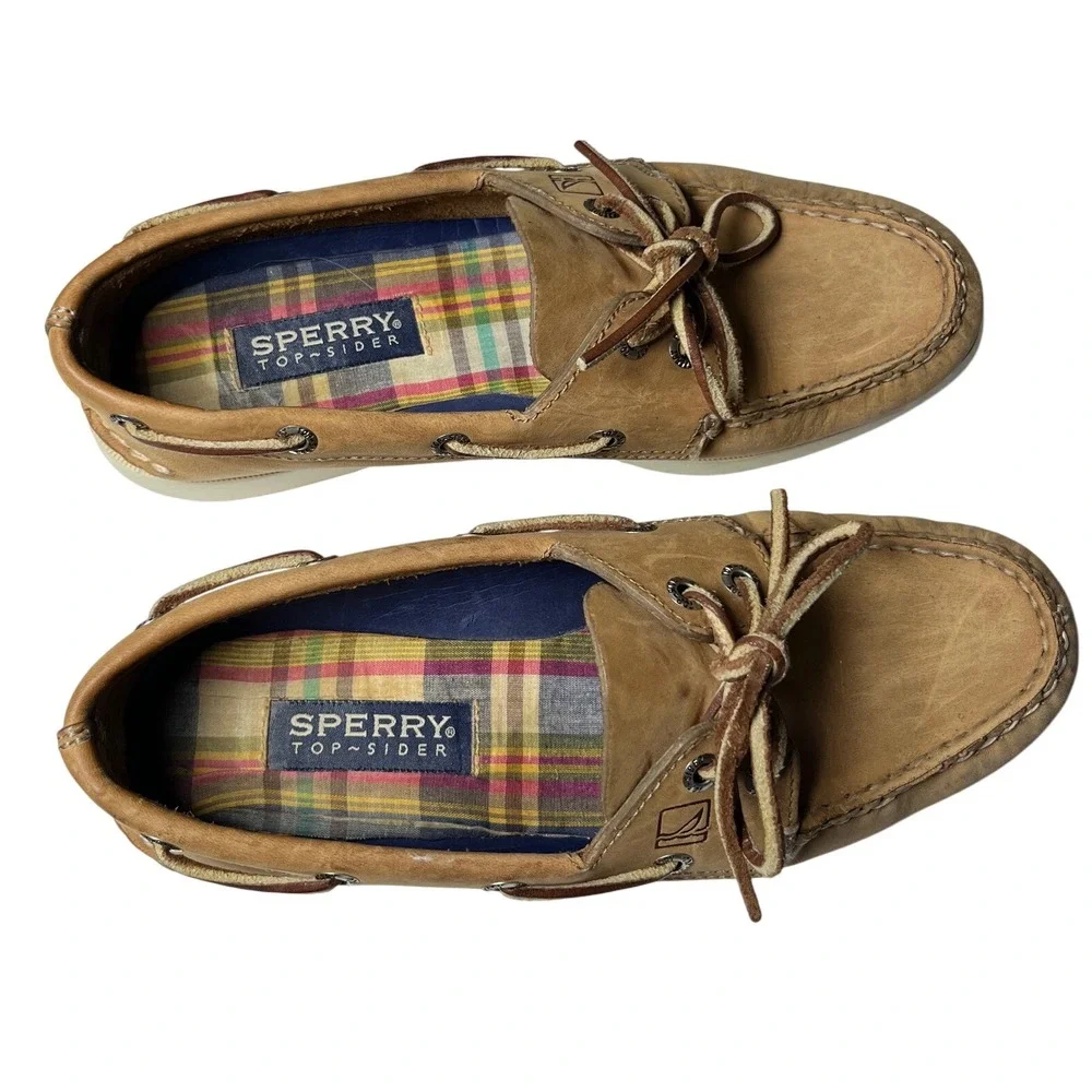 Sperry Top-Sider Authentic Original 2-Eye Boat‎ Shoes Tan Leather 7.5M Preppy
